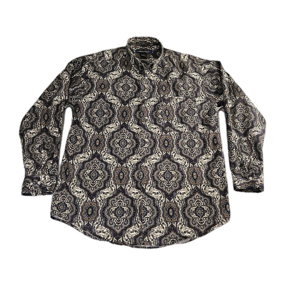 Architect Shirt Mens Sz. M button down long sleeve Geometric browns blues - Picture 2 of 10